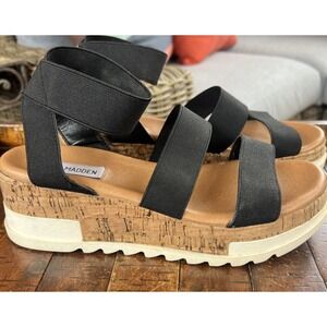 Steve Madden Sandals Womens 8 M Black Bandi Ankle Strap Platform Cork Casual